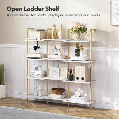 HOOBRO DIY Ladder Shelf, 6-Tier Wooden Wall Mounted Bookshelf, Narrow Gold - Image 4