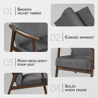 Lexicon Mid Century Modern Chair Velvet Accent Chair - Image 3