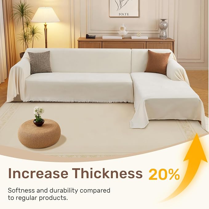 2 Pieces Sectional Couch Covers L Shaped Cover L Cream White | Thick Washable - Image 3