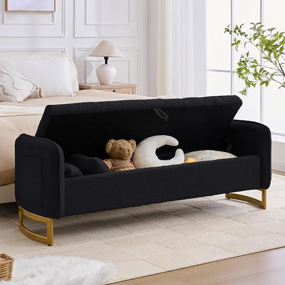 66" End of Bed Bench King Size, Teddy Boucle Storage Bench - Image 9