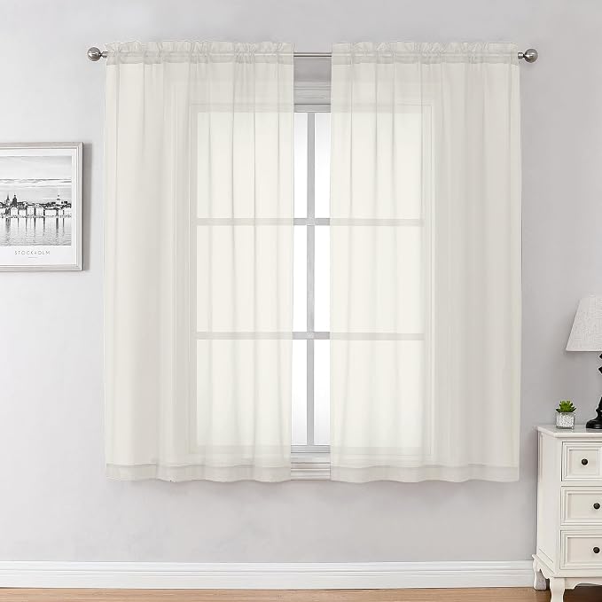 Chyhomenyc Ivory Sheer Curtains 54 Inch Long 2 Panels by Chyhomenyc