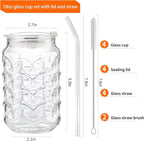 Jiuchen 4-Pack 18oz Borosilicate Glass Cups with Leakproof Lids & Straws,Multi-Use Tumblers for Office and Home - Iced Coffee, Smoothies, Cocktails, Juice, Iced Tea & Protein Shakes, Dishwasher Safe