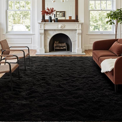 5x7 Ft Shag Black Rug for Bedroom, Tie Dyed Ultra Soft Fluffy Furry Area Rugs by Cuzwlovita