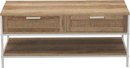 Household Essentials Coastal Oak Woven Front Coffee Table - Image 6