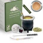 Premium Argentina-Uruguay Yerba Mate Cup and Bombilla Set, Organic Gourd Tea Mug with Steel Straw (Bombilla) and Cleaning Brush, Handcrafted for Loose Leaf Yerba Mate Tea - Camionero Version