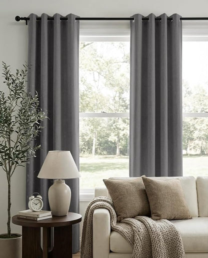 100% Blackout Linen Textured Curtains 72 Inch Long, Dark Gray | 100% Blackout - Image 2
