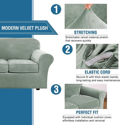 H.VERSAILTEX Rich Velvet Stretch 2 Piece Cover Chair Slipcover Sofa Cover - Image 3