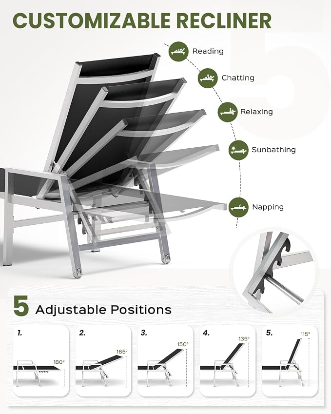 Vexwalx Patio Chaise Lounge Chair Outdoor - Image 4
