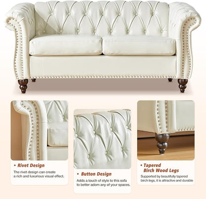 Chesterfield Loveseat Sofa, Modern Leather Small Sofa Couch 2 Seater - Image 4