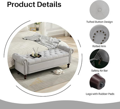 SOFTHION 58.1" Storage Bench Upholstered Velvet End of Bedroom Bed Bench Ottoman - Image 4