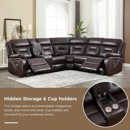 EBELLO Faux Leather Reclining Sectional Sofa Set - Image 4