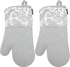 Delaney Silicone Oven Mitts Set - Extra Long, Heat Resistant Kitchen Gloves, Non-Slip Holders for BBQ, Baking, Cooking Essentials, Grey Toile, Kitchen Decor, Oven Gloves, New Home Gifts