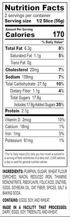 Nadel - NATURALLY DELICIOUS Pumpkin Spice Bread Slices, 4 Pack, Sweet Breads & Cakes Back to School lunch snack, breakfast bar.