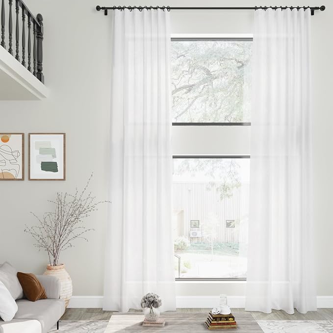 White Linen Curtains 168 Inches Long Back Tab Extra Long Curtains - Image 2