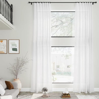 Linen White Curtains 145 inch Extra Long - Image 2
