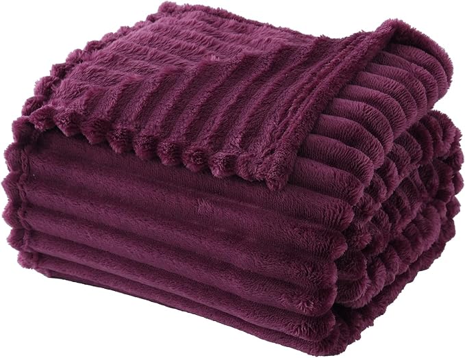 Amaranth Purple Throw Blanket for Couch Sofa 50”x60” Striped Design | Fleece - Image 4