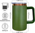 20 oz Insulated Coffee Mug with Lid, Stainless Steel Coffee Tumbler Bulk, Double Wall Vacuum Travel Mug with Handle, Leakproof Powder Coated Coffee Cups for Hot and Cold Drinks (Army Green,1 pack)