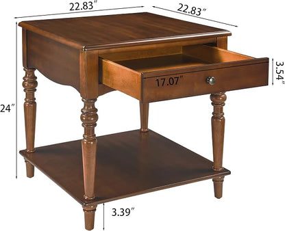 Large End Table with Drawer and Storage Shelf, Solid Wood Sofa Side Table - Image 2