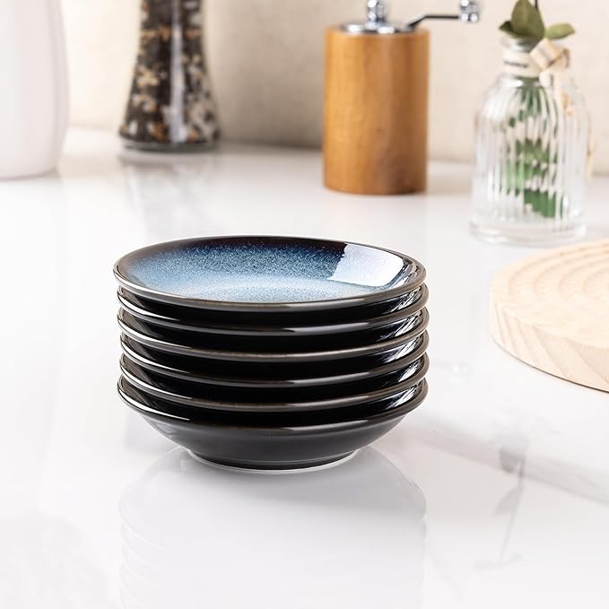 LERATIO Ceramic Soy Sauce Dishes of 6, Reactive Glaze Dipping Sauce Cups/Bowls/Dishes for Kitchen, 3oz Ceramic Small Bowls for Side Dishes, Appetizers, Snacks, and Sushi,Condiment,Dishwasher Safe
