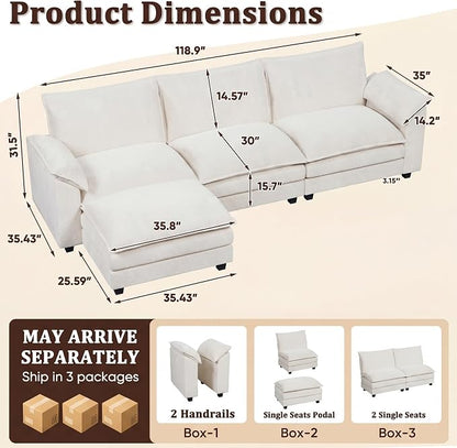 118.9" Modular Sectional Cloud Couch 3-Seat Sofa Set - Image 2