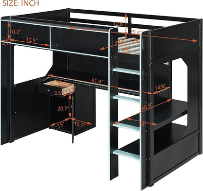 Modern Gaming Loft Bed with Built-in Desk, LED Lighting & Charging Hub –Twin - Image 2