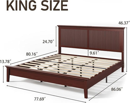 Lifezone King Bed Frame with Headboard, Solid Wood Bed Frame King Size with - Image 2