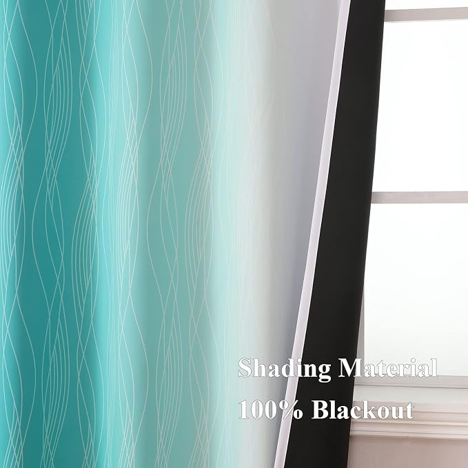 Teal and Grayish White Ombre Blackout Curtains Living Room 102 Inches Long | - Image 5