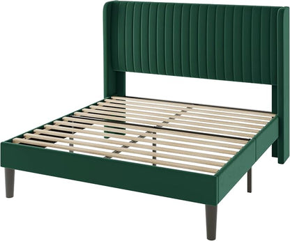 Allewie Queen Size Bed Frame/Velvet Upholstered Platform Bed/Vertical Channel - Image 9