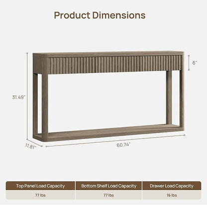 SICOTAS Entryway Table with Storage, 60.74" W Console Table with 3 Fluted - Image 2