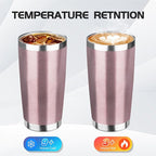 StarSpeed 20oz Tumbler Bulk with Lid, Stainless Steel Insulated Tumblers Double Wall Vacuum Insulated Travel Mug, Powder Coated Coffee Cups for Hot and Cold Drinks(Rose Gold,6)