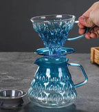 Glass Coffee Dripper, Pour Over Coffee Maker, Reusable Coffee Filter Cup, Slow Brewing Accessories for Home, Cafe, Restaurants(V02,1-4Cups) (Blue)