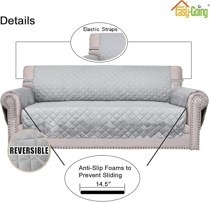 Easy-Going Reversible Couch Cover, Small Chair, Light Gray/Light Gray | Machine - Image 3