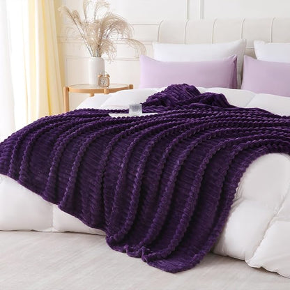 Deep Purple Throw Blanket for Couch Sofa 90x90 inches Striped Design | Fleece by Unknown