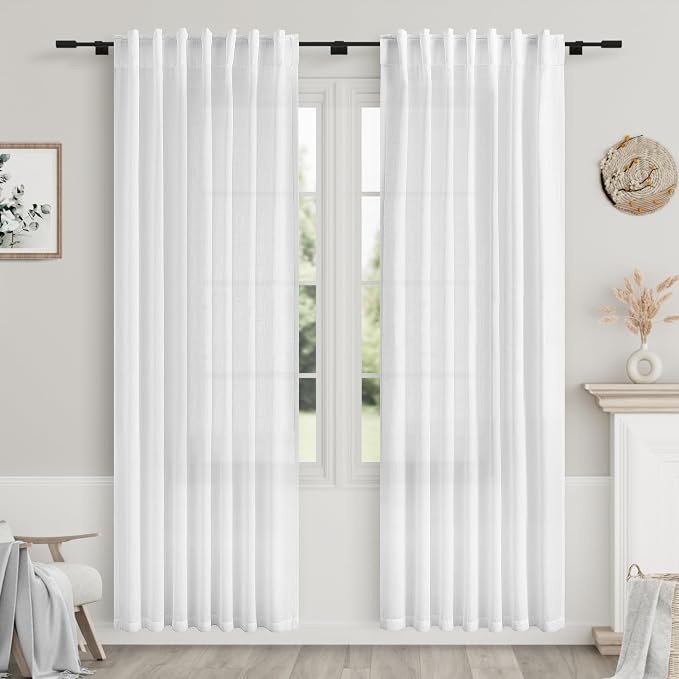 White Semi Sheer Linen Curtains 78 inch Length by Nanspring