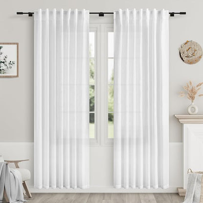 White Semi Sheer Linen Curtains 78 inch Length by Nanspring