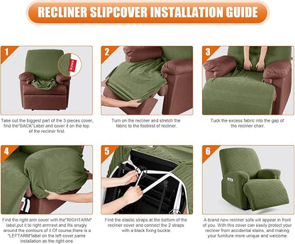 VANSOFY Recliner Chair Cover, 3-Pieces Stretch Lazy Boy Recliner Covers - Image 6