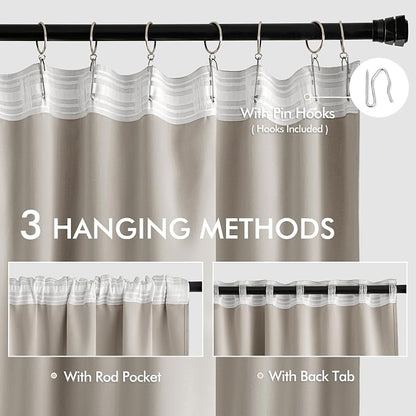 MIULEE Natural Back Tab Blackout Curtains 52x102 Inch Long 2 Panels Set | Rod - Image 3