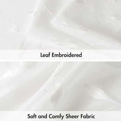 MIULEE Ivory Sheer Curtains 2 Panels Embroidered Leaf Patterned, W52 x L96 | - Image 4