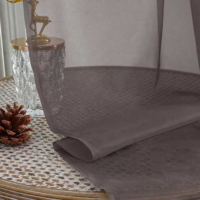 Chocolate Sheer Curtains 84 Inches Long 2 Panels Set, Light Filtering Sheer - Image 4