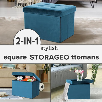 LINMAGCO Storage Ottoman Folding Foot Stool Velvet Foot Rest - Image 7
