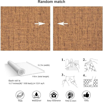 Brown Grasscloth Peel and Stick Wallpaper Textured Contact Paper Removable - Image 7