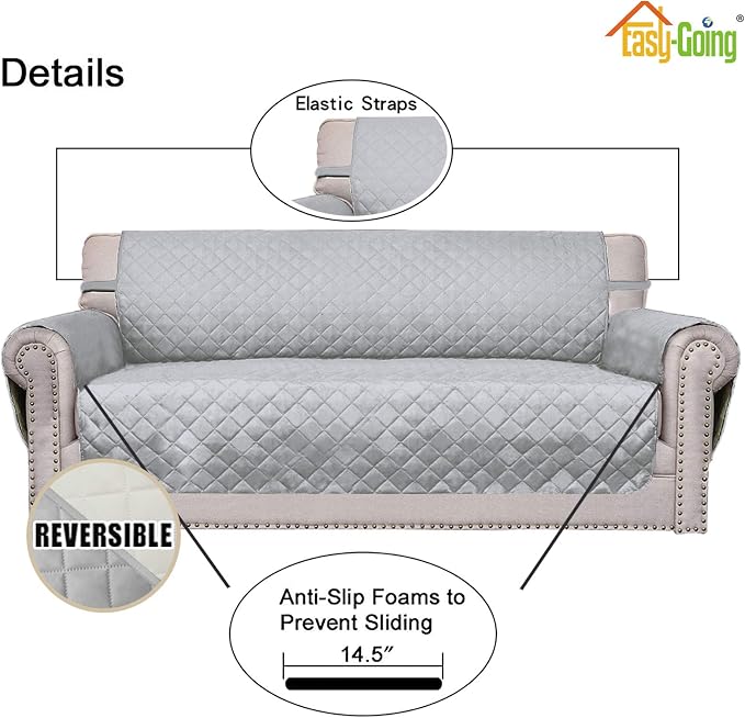 Easy-Going Reversible Couch Cover, 2 Cushion Sofa, Light Gray/Ivory | Oversized - Image 3