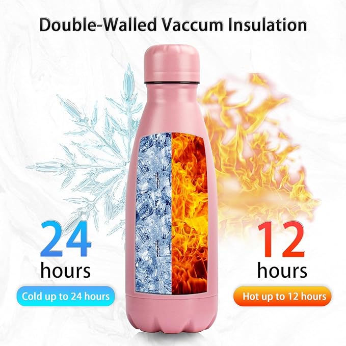 Insulated Water Bottle, 2 Pack-9oz Stainless Steel Water Bottles with straw lid, Metal Sports Water Bottles for Boys,Girls, Double Wall Vacuum BPA-Free Flask for School, Sports (Pink-Green)