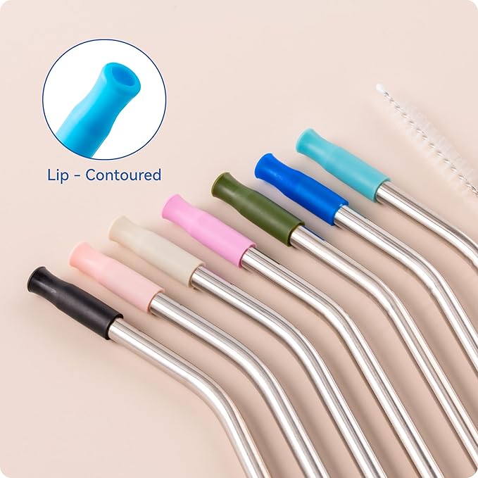 Reusable Stainless Steel Straws with Silicone Tip for Stanley 30oz, Metal Drinking Straws for 30oz Tumbler,3 Bent Tubes & 6 Tips& 1 Cleanr Brush (Dried Pine)