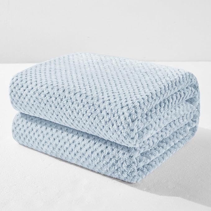 Exclusivo Mezcla Soft Waffle Fleece Bed Blanket Queen Size, Heather Blue | by ExclusivoMezcla