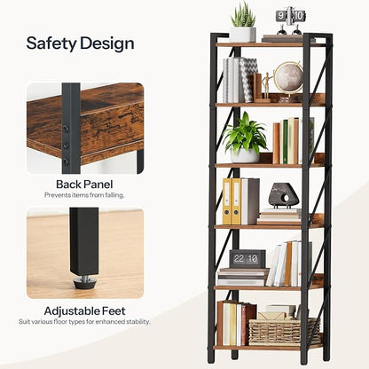 HOOBRO Bookshelf, 6-Tier Industrial Bookcase, Book Shelf Storage Organizer - Image 5