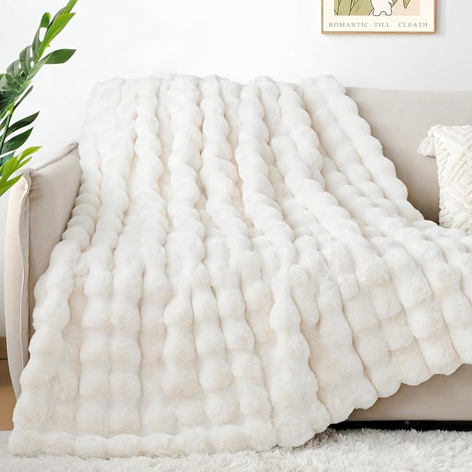 Luxury 1000GSM Rabbit Faux Fur Blanket, Super Heavy Warm Cozy Brown Blankets - Image 3