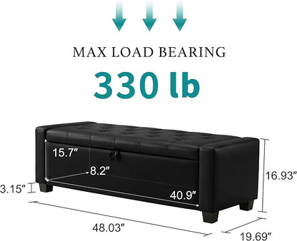 Huatean Home 48" Ottoman with Storage, Storage Ottoman Bench with Safety Hinge - Image 2