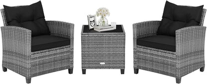 HAPPYGRILL 3 Pieces Patio Conversation Set, Outdoor Furniture Set PE Rattan by HAPPYGRILL