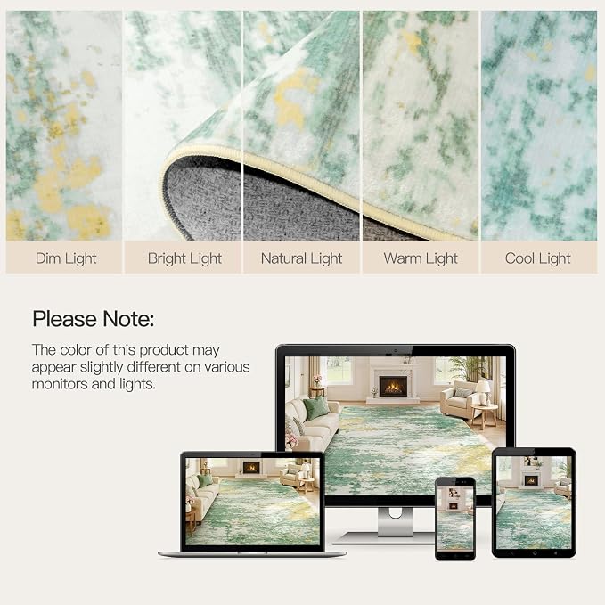 8x10 Area Rug for Living Room, Abstract Washable Large Rugs, Light Green | Soft - Image 9